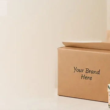 Kraft boxes, paper bags and gift box with plants